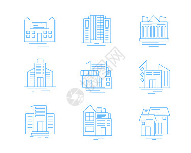 别墅元素蓝色ICON图标建筑物酒店SVG图标元素套图插画