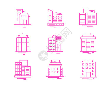 民宿易拉宝紫色ICON图标建筑物高楼SVG图标元素套图插画