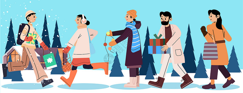 svg人物插画冬季节日路人街头购物人物矢量组合高清图片
