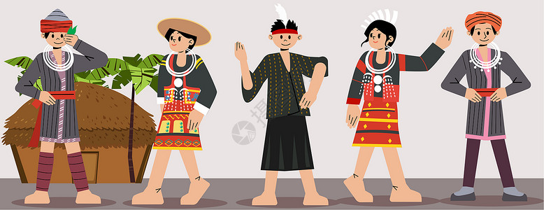 部落的svg人物插画少数民族黎族人物矢量组合插画