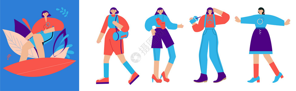运动女孩人物插画组件背景图片
