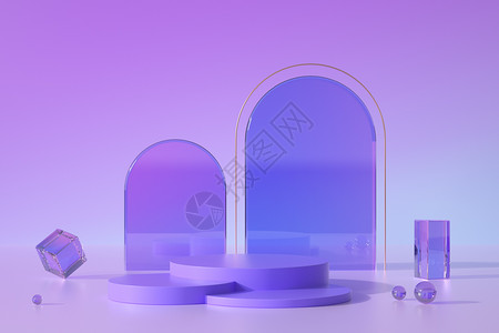 梦幻金属融球C4D紫色梦幻玻璃展台设计图片