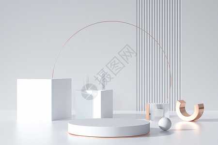 简约金属桌子C4D白色极简电商展台设计图片