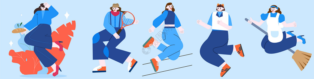 运动活泼女孩人物插画组件背景图片