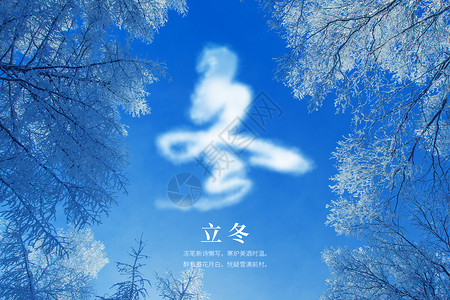 传统节气立冬背景立冬蓝色创意雾凇冬字设计图片