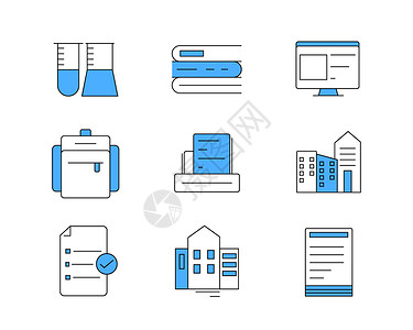 教学楼图标蓝色ICON图标教育学校元素套图svg图标插画