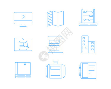 app地图蓝色ICON图标教育学校元素套图svg线性图标插画