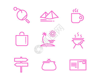 粉色旅游图标svg图标元素套图背景图片