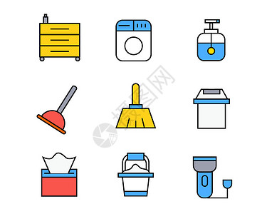 托盘清洁剂彩色生活图标矢量SVG图标元素套图插画