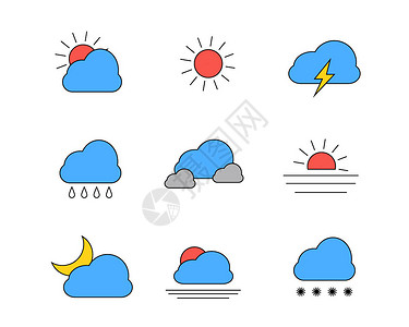 闪电光效矢量元素彩色天气图标SVG图标元素套图插画
