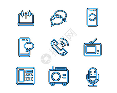 4G通信蓝色通信图标信息svg图标元素套图插画