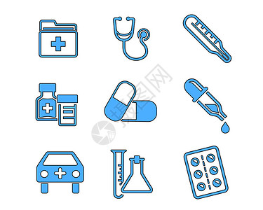 温度计元素蓝色医疗图标药物类svg图标元素套图插画