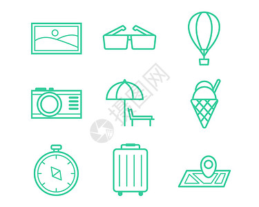 绿色行李箱绿色旅游图标svg图标元素套图插画