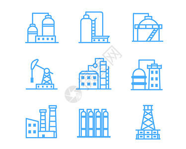3折起蓝色工业图标各种不同类工厂svg图标元素套图3插画