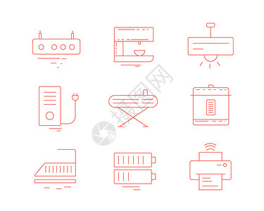 红色ICON图标家用电器SVG图标元素套图背景图片
