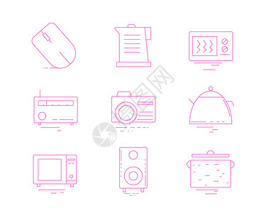 烧水壶紫色ICON图标家用电器SVG图标元素套图4插画