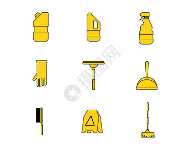 黄色手套黄色清洁卫生图标清洗svg图标元素套图插画