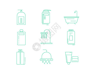 免抠浴缸绿色ICON图标洗浴SVG图标元素套图插画