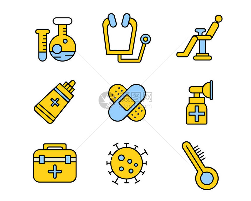 黄蓝配色医疗行业图标svg图标元素套图图片