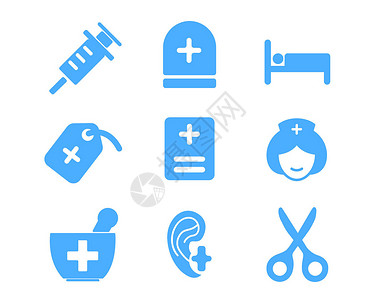 病号蓝色医疗行业图标护士svg图标元素套图插画