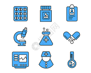 蓝色心电图蓝色医疗图标胶囊svg图标元素套图插画