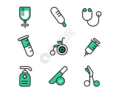 绿色医学绿色医疗行业图标svg图标元素套图插画