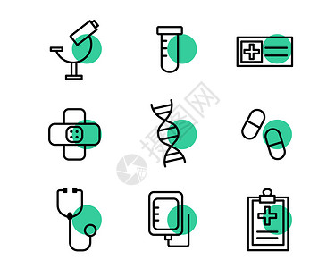 卡贴素材感动绿色医疗图标svg图标元素套图插画
