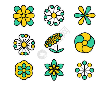 兰花设计素材彩色植物花草描边图标svg图标元素套图插画
