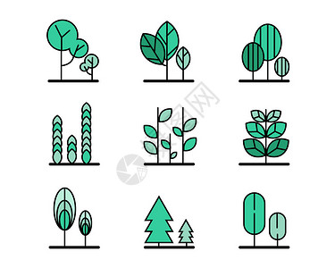 松树元素绿色植物花草图标树svg图标元素套图插画