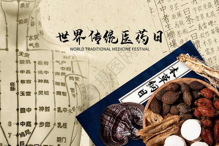 西方传统日世界传统医药日创意药材书本设计图片