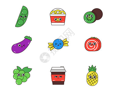 豌豆元素绿红黄蓝紫拟人SVG元素图标套图插画
