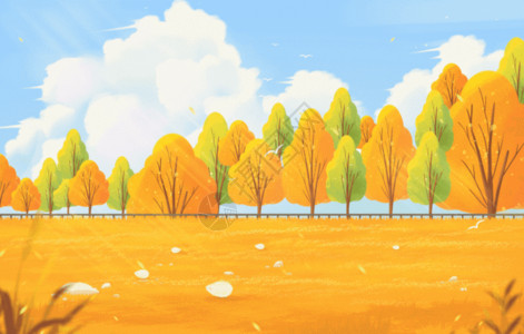 树木繁茂的治愈秋季列车黄叶场景插画GIF高清图片