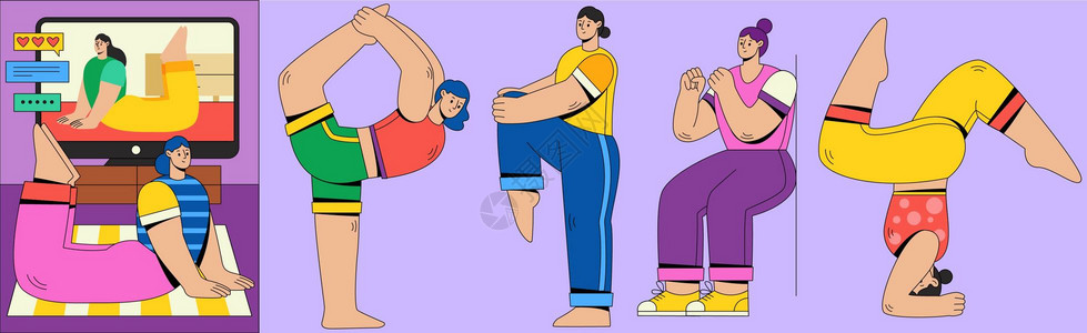 坐姿不正SVG插画组件之瑜珈扁平人物动态插画