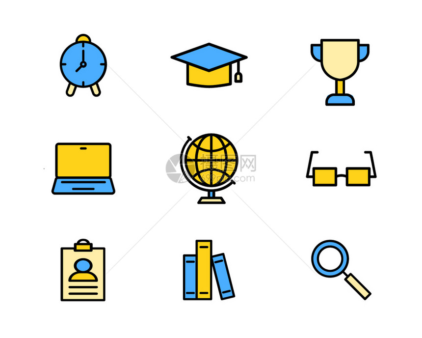 黄色教育ICON图标SVG元素套图4图片