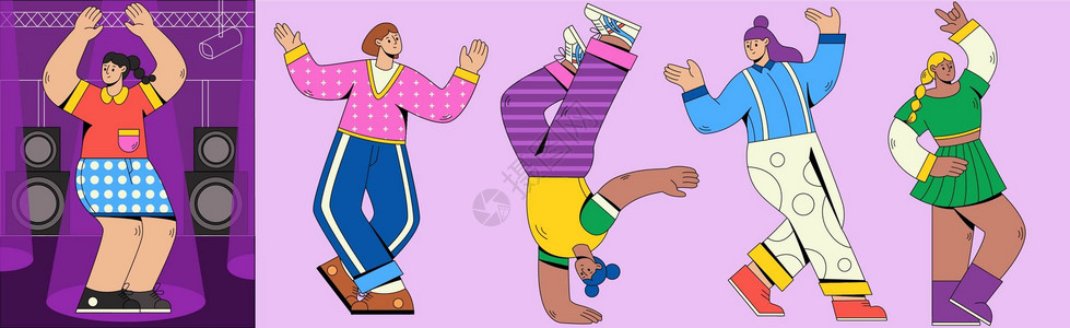 SVG插画组件之跳舞扁平人物动态高清图片