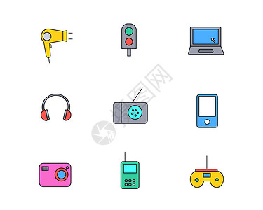 便携对讲机彩色icon图标电子设备主题元素套图插画
