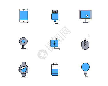手机充电设备彩色icon图标电子设备主题手机元素套图插画