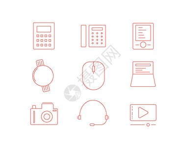 红色座机红色ICON图标电子设备SVG图标元素套图插画