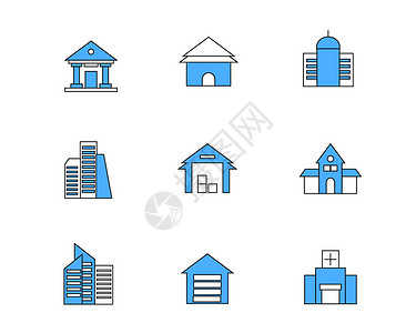 平房素材彩色建筑物图标矢量SVG图标元素套图3插画