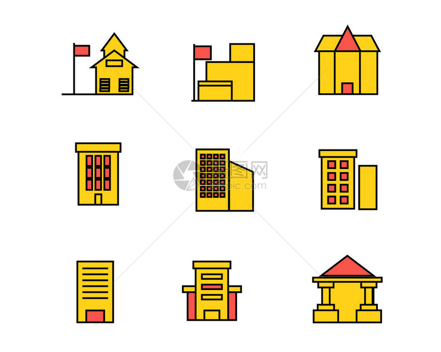 彩色建筑物图标矢量SVG图标元素套图图片