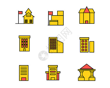 学校建筑物图标彩色建筑物图标矢量SVG图标元素套图插画