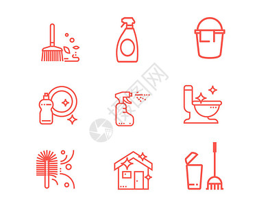 修马桶红色线性清洁卫生图标svg图标元素套图1插画