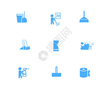 厕所卫生蓝色清洁卫生图标打扫卫生清洁喷雾厕所打扫打扫工具svg图标元素套图插画