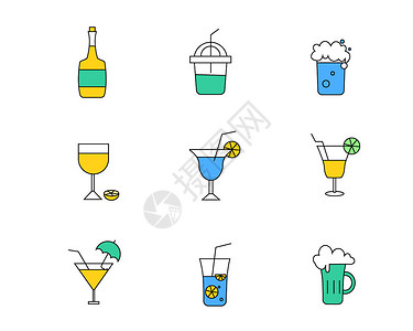 威士忌鸡尾酒彩色图标酒水饮料主题元素套图23插画