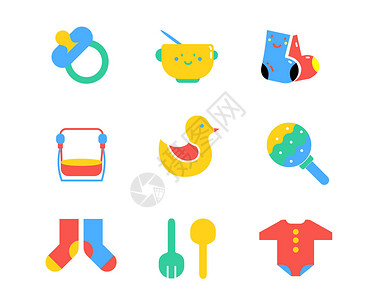 宝宝餐具彩色母婴用品图标svg图标元素套图插画