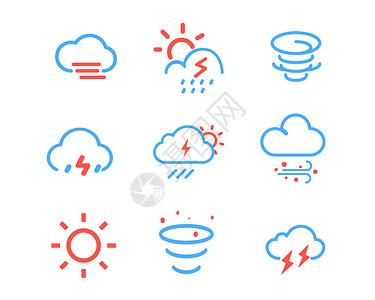 线性太阳蓝红色线性天气图标svg图标元素套图插画