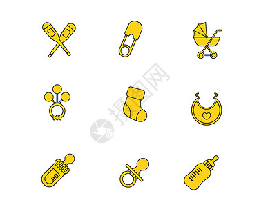 手摇铃黄色母婴用品图标svg图标元素套图插画