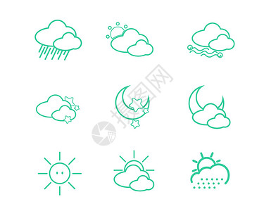 夜间晴朗绿色线性天气图标svg图标元素套图插画