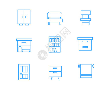 免抠床头柜彩色生活图标SVG图标元素套图插画