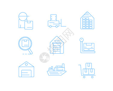 货车元素蓝色ICON图标物流SVG图标元素套图插画